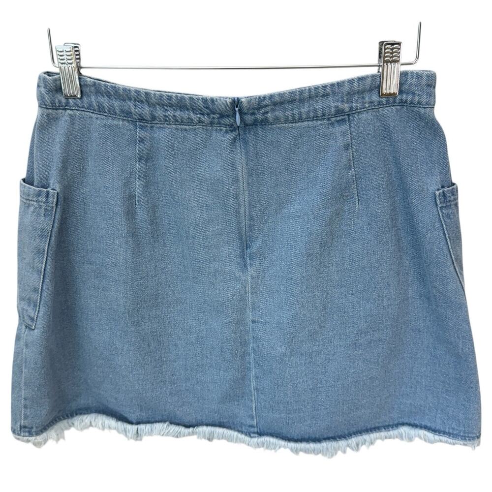 UMGEE Frayed Denim Patchwork Mini Skirt Raw Hem Boho Utility Pockets Size M - Picture 3 of 9